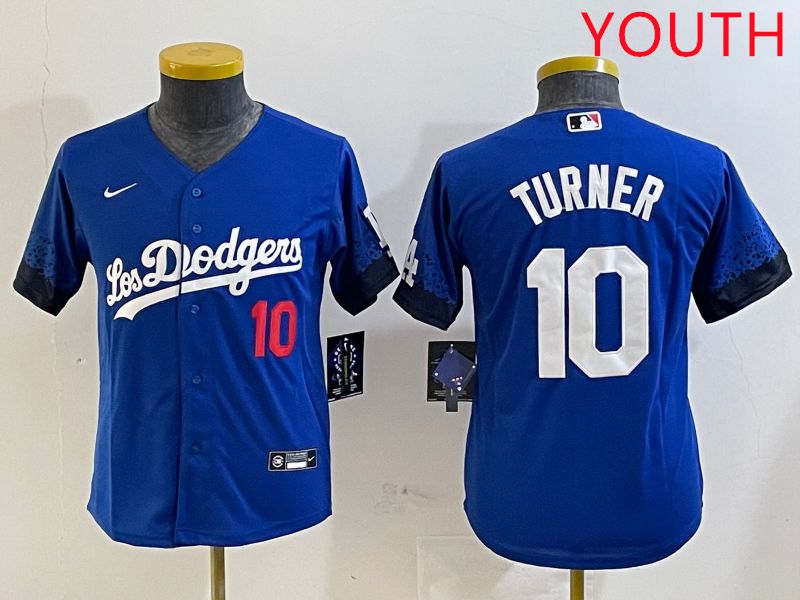 Youth Los Angeles Dodgers 10 Turner Blue City Edition 2025 Nike MLB Jersey style 1